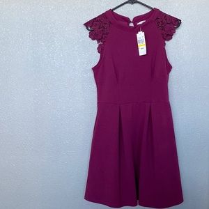 NWT Raspberry Short Sleeve Dress with Lace Sleeves and Pockets Size Medium